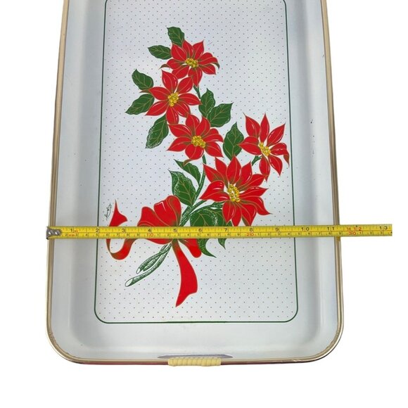 Vintage Christmas Lacquerware Serving Tray Set 2 Piece Japan Red Poinsettia - Picture 11 of 14
